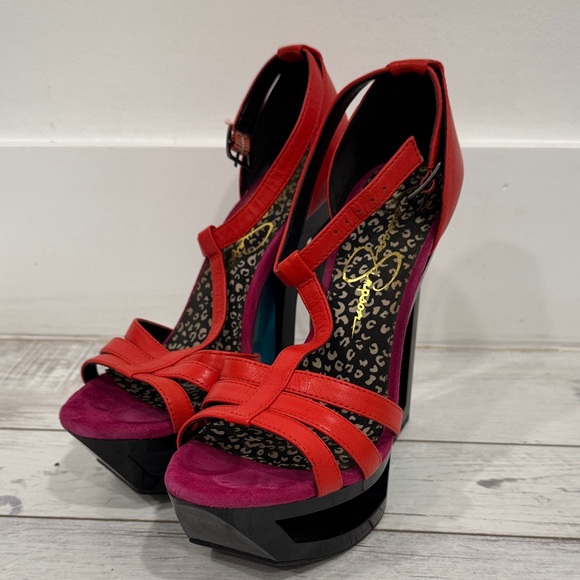 Jessica Simpson Red and Pink Heels - Picture 1 of 3